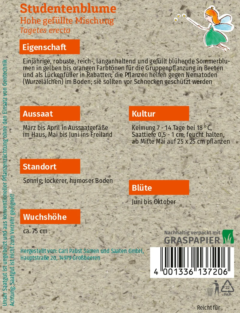Studentenblume Hohe gefüllte Mischung Saatgut