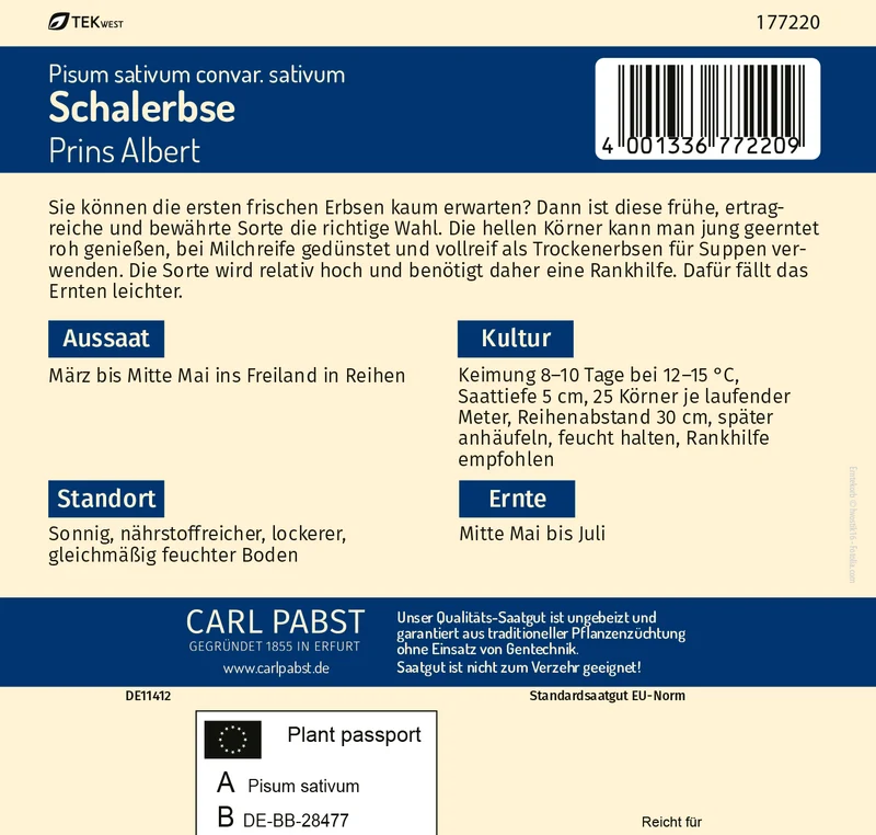 Schalerbse Prins Albert Saatgut