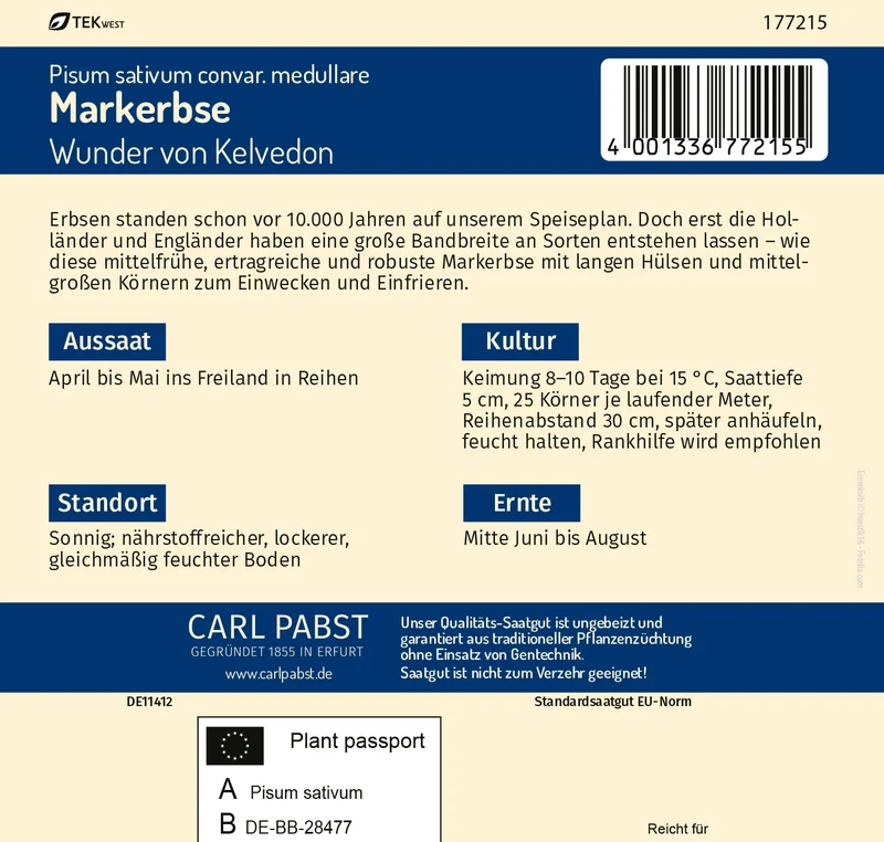 Markerbse Wunder von Kelvedon Saatgut