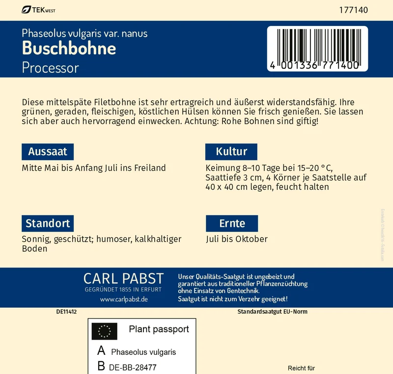 Buschbohne Processor Saatgut