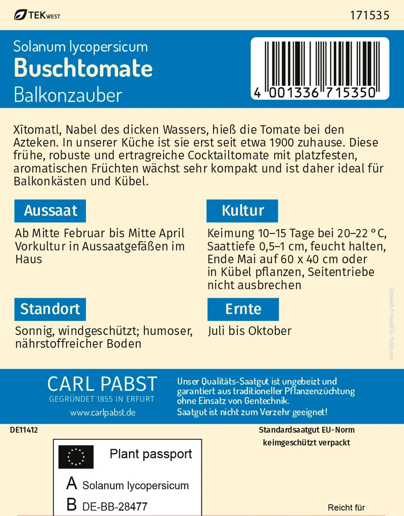 Buschtomate Balkonzauber Saatgut