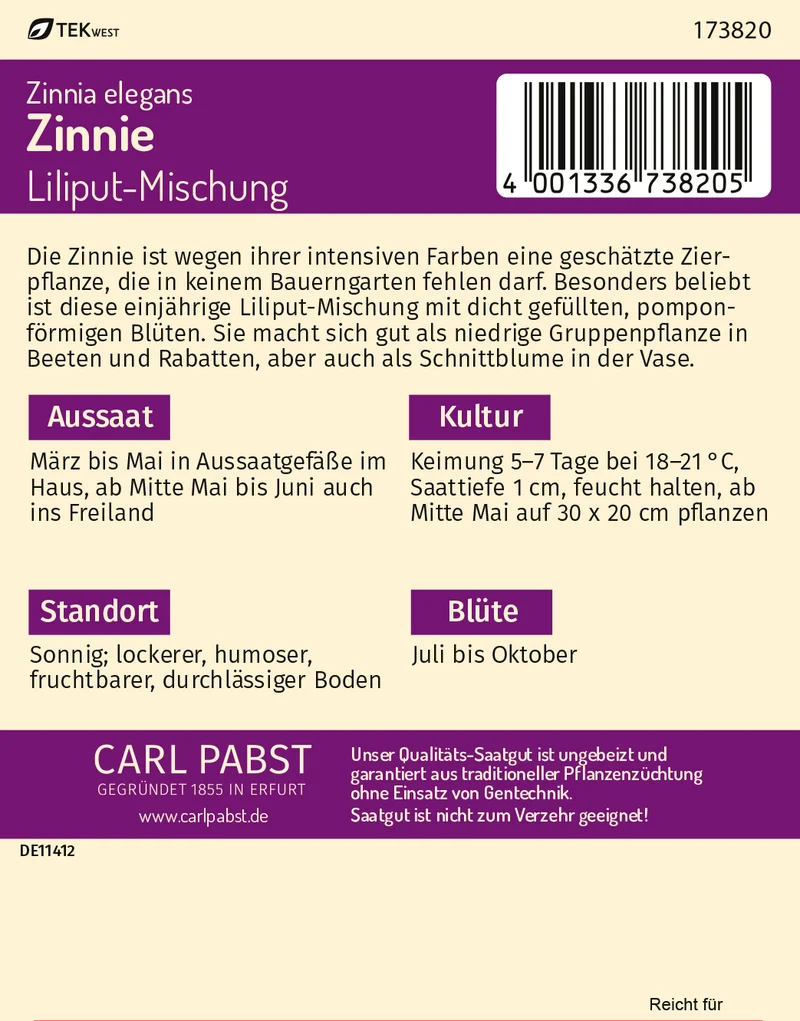 Zinnie Liliput Mischung Saatgut