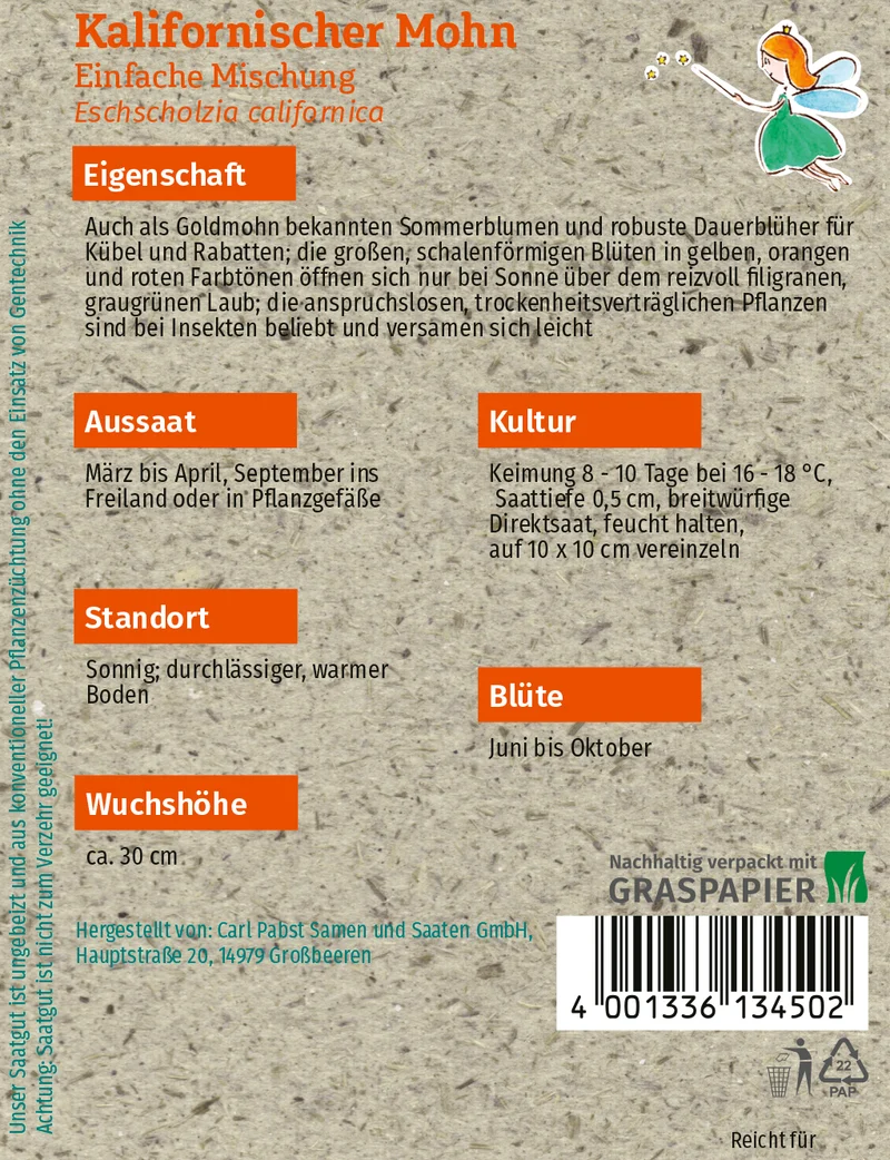 Kalifornischer Mohn Einfache Mischung Saatgut