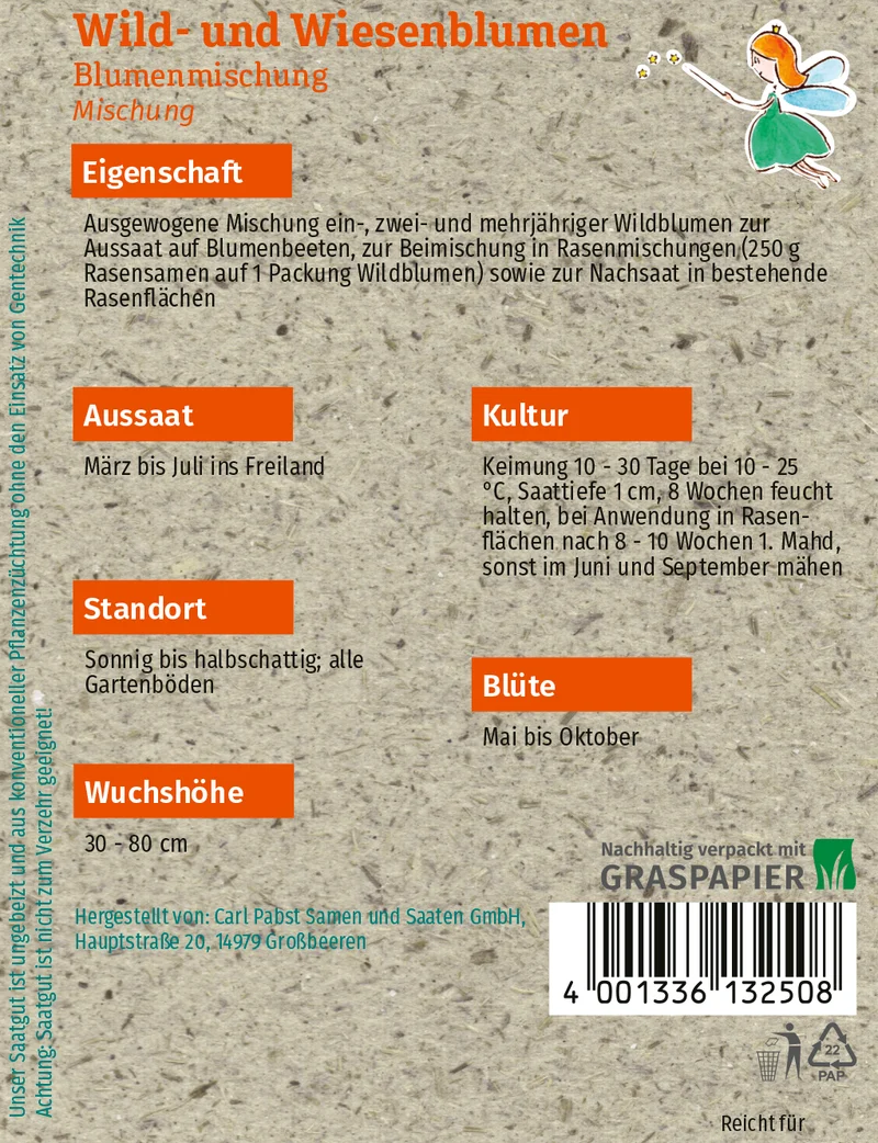Wild und Wiesenblumen Blumenmischung ohne Gräser Saatgut