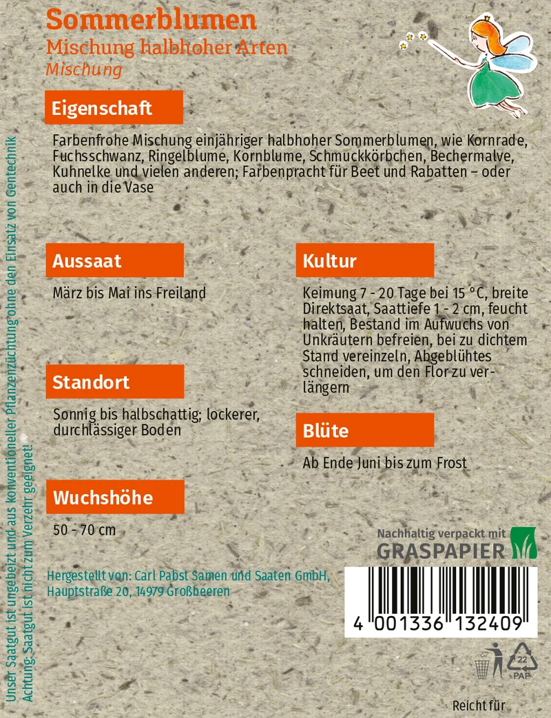 Sommerblumen Mischung halbhoher Sorten Saatgut