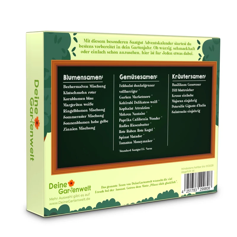 Saatgut Adventskalender – 24 Sorten Blumen, Kräuter & Gemüse