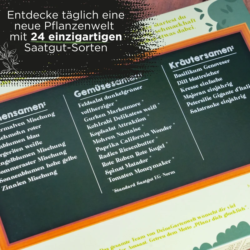 Saatgut Adventskalender – 24 Sorten Blumen, Kräuter & Gemüse