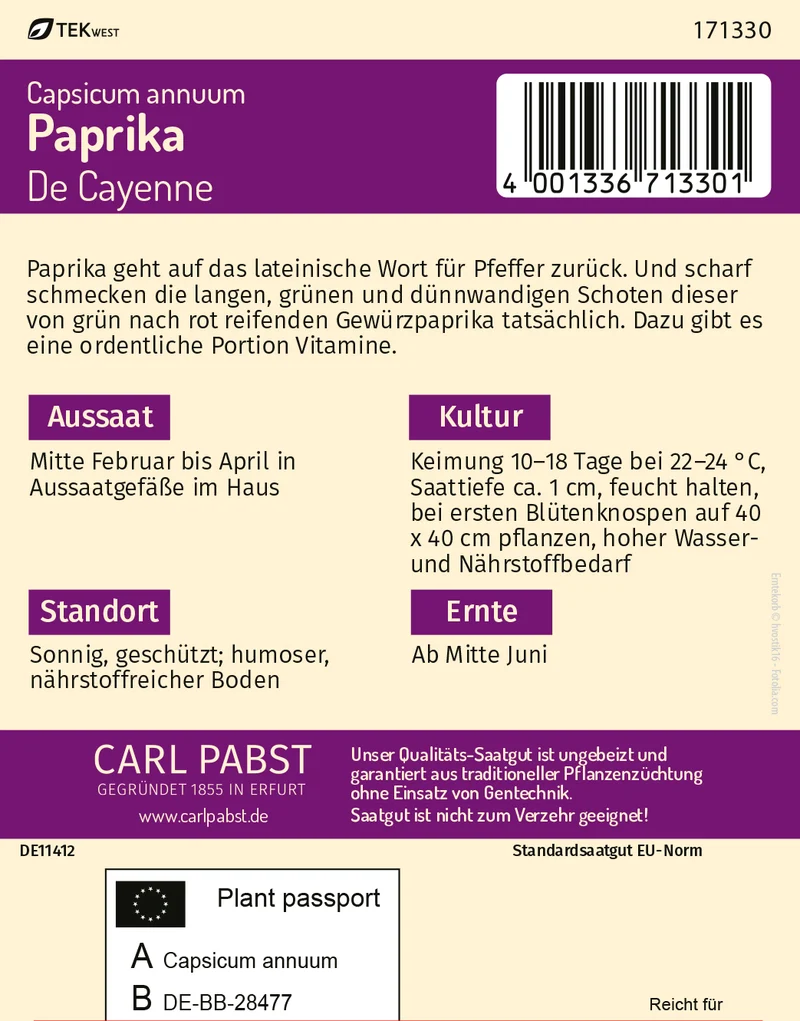 Paprika De Cayenne Saatgut