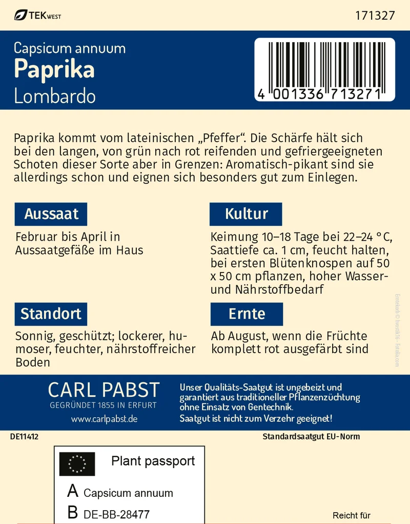 Paprika Lombardo Saatgut