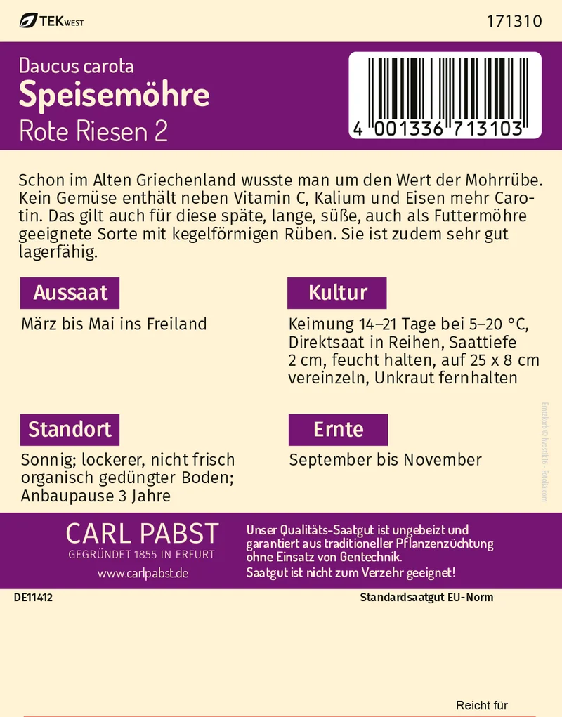 Speisemöhre Rote Riesen 2 Saatgut