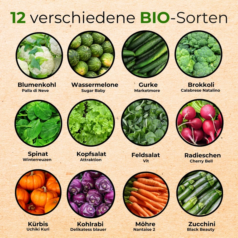 Bio Gemüsesamen Set mit 12 Sorten