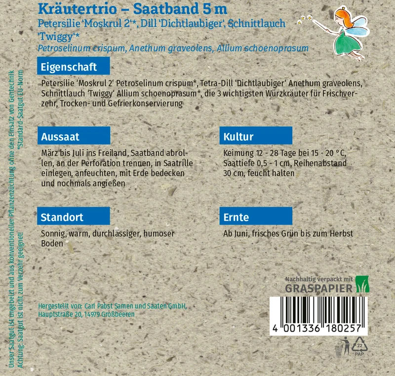 Kräutertrio Saatband 5 m Petersilie Dill Schnittlauch