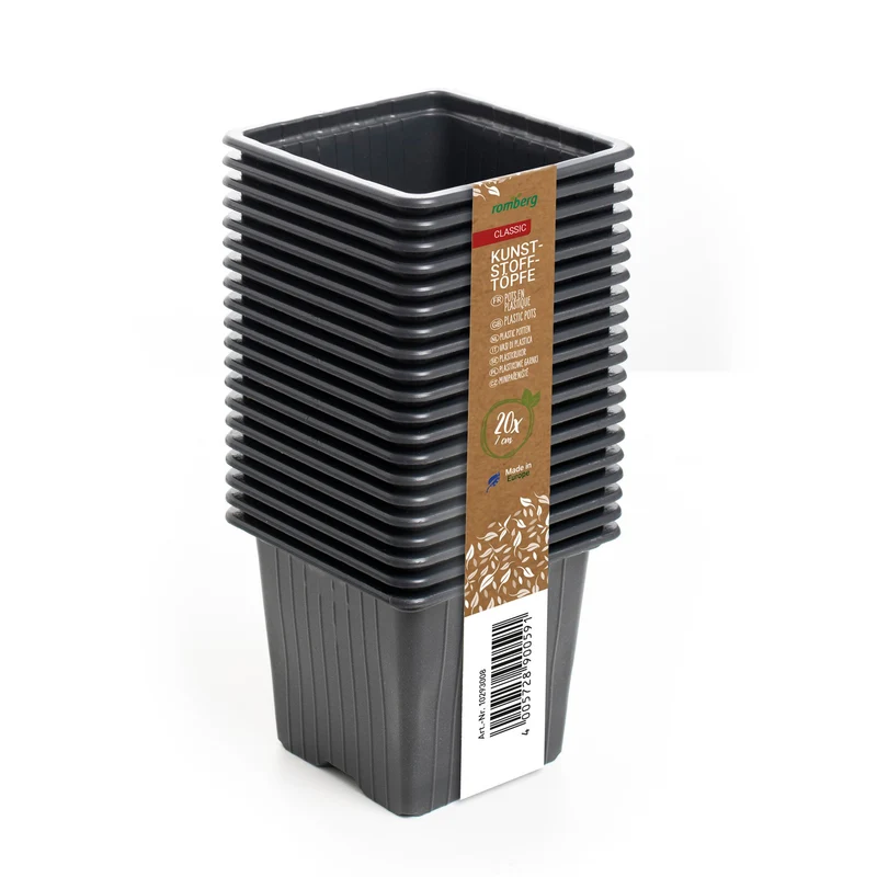 20 Kunststofftöpfe 7 cm schwarz quadratisch