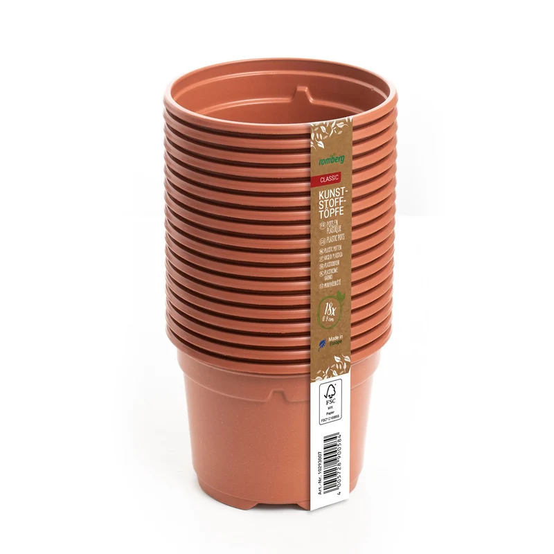 18 Kunststofftöpfe 9 cm terracotta rund